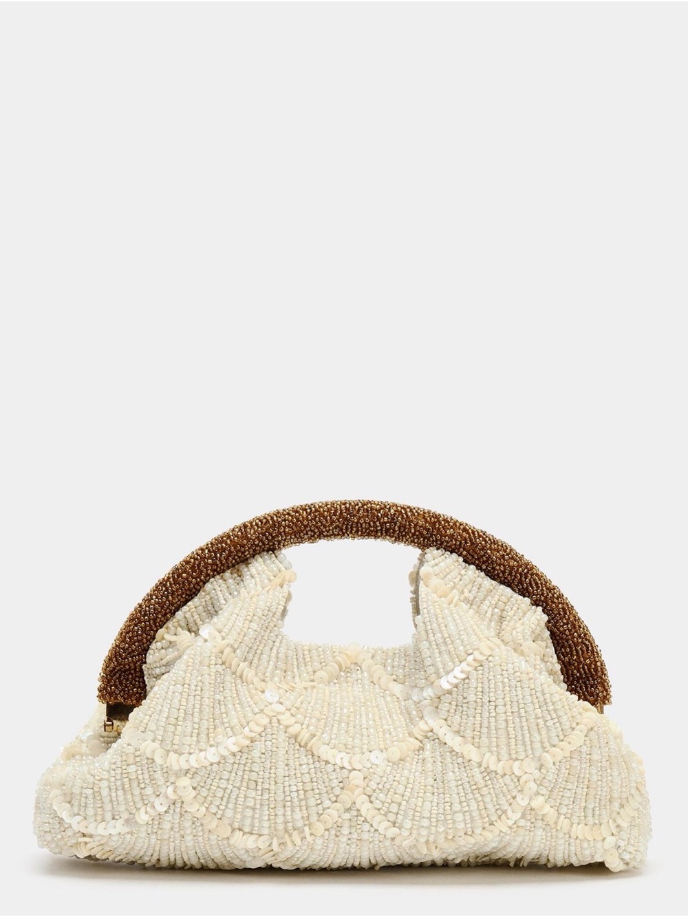 Zara Cream Beaded Clutch with Brown Beaded Handle